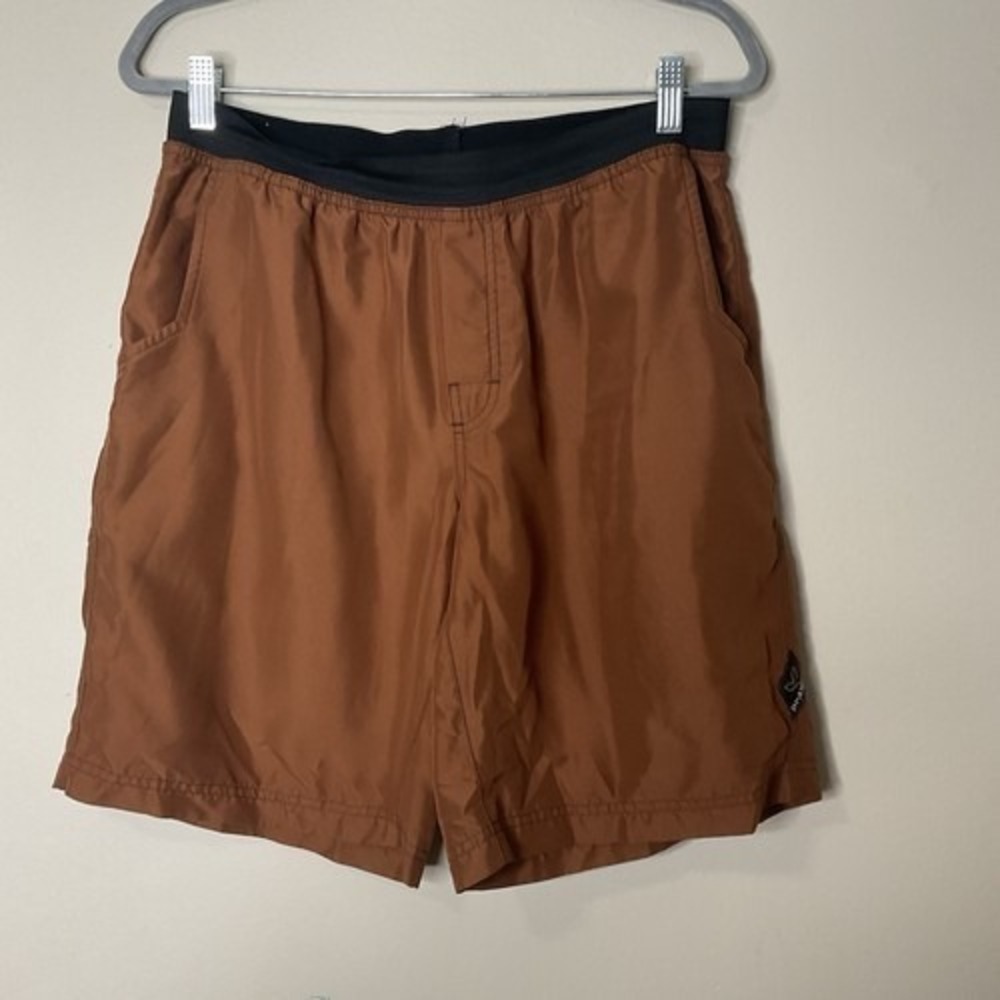 Prana Orange/Brown Mojo Stretch Running Active Yoga Shorts Men Large Cambodia
